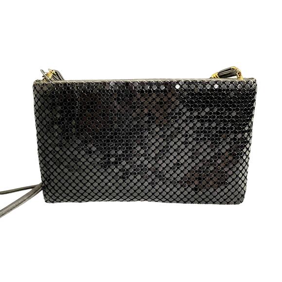 Whiting & Davis Vintage Black Mesh Evening Bag Crystal Faceted Chainmail Clutch - Picture 2 of 13